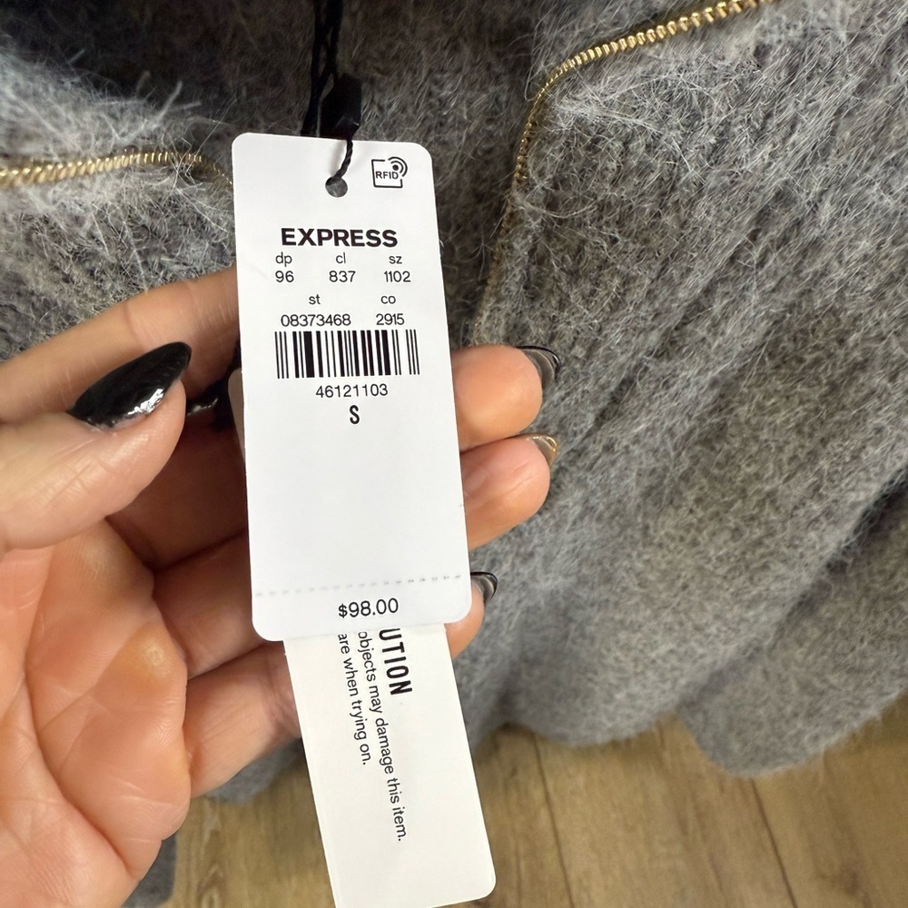 NWT!!! Express Charcoal Oversized Women's Cowl Neck Sweater Small 1/4 Zip - Picture 5 of 14